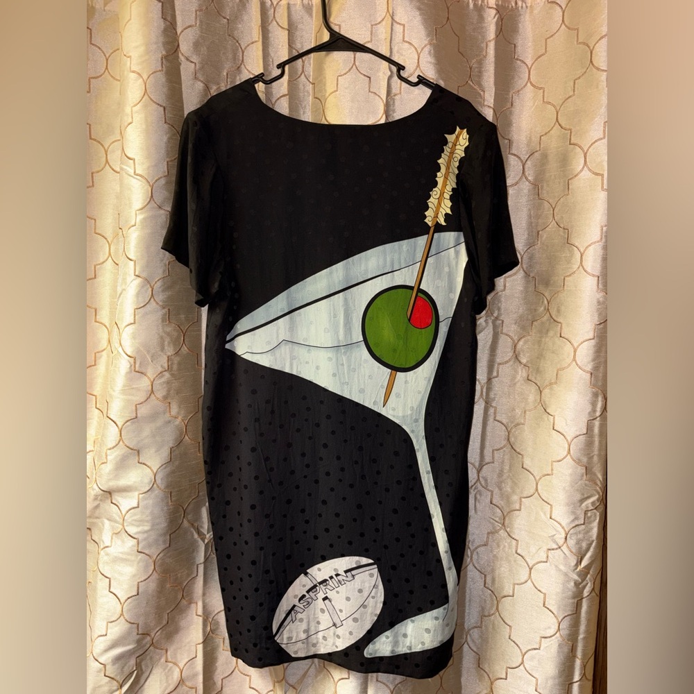 Nicole Miller Black Dress with Olive Martini Graphic
